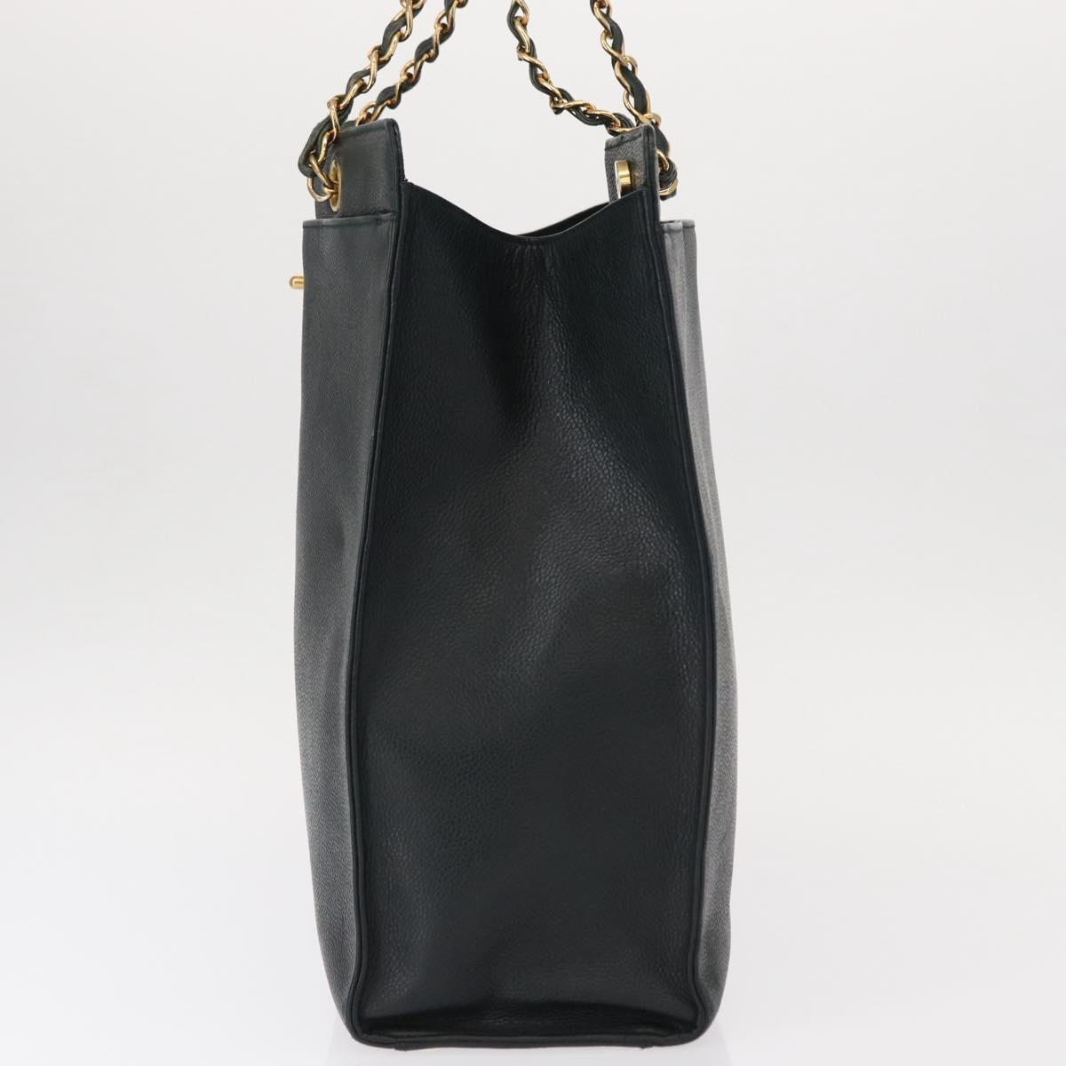 CHANEL Chain Hand Bag Caviar Skin Green Gold CC Auth bs31109