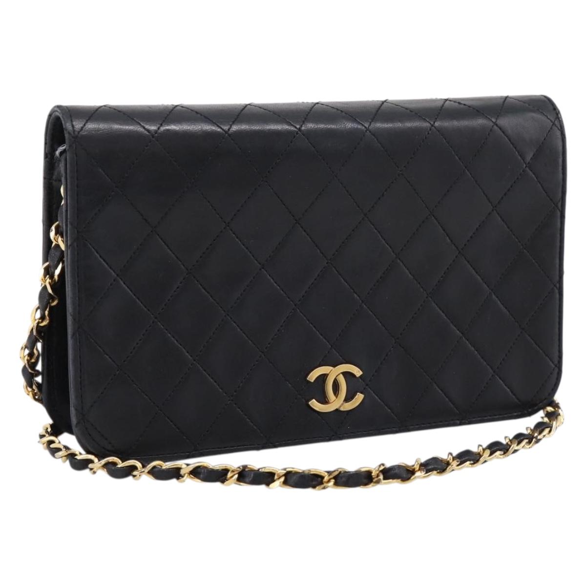 CHANEL Matelasse Chain Shoulder Bag Lamb Skin Black Gold CC Auth bs31111