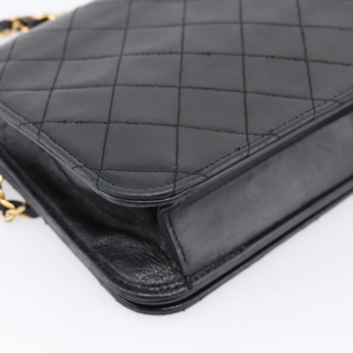 CHANEL Matelasse Chain Shoulder Bag Lamb Skin Black Gold CC Auth bs31111