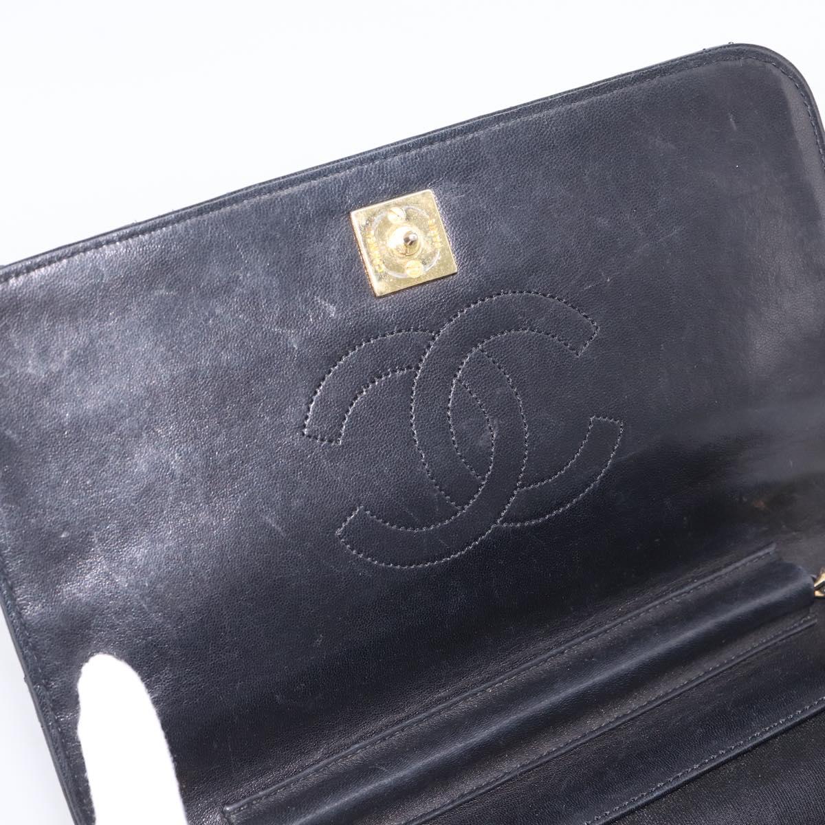 CHANEL Matelasse Chain Shoulder Bag Lamb Skin Black Gold CC Auth bs31111