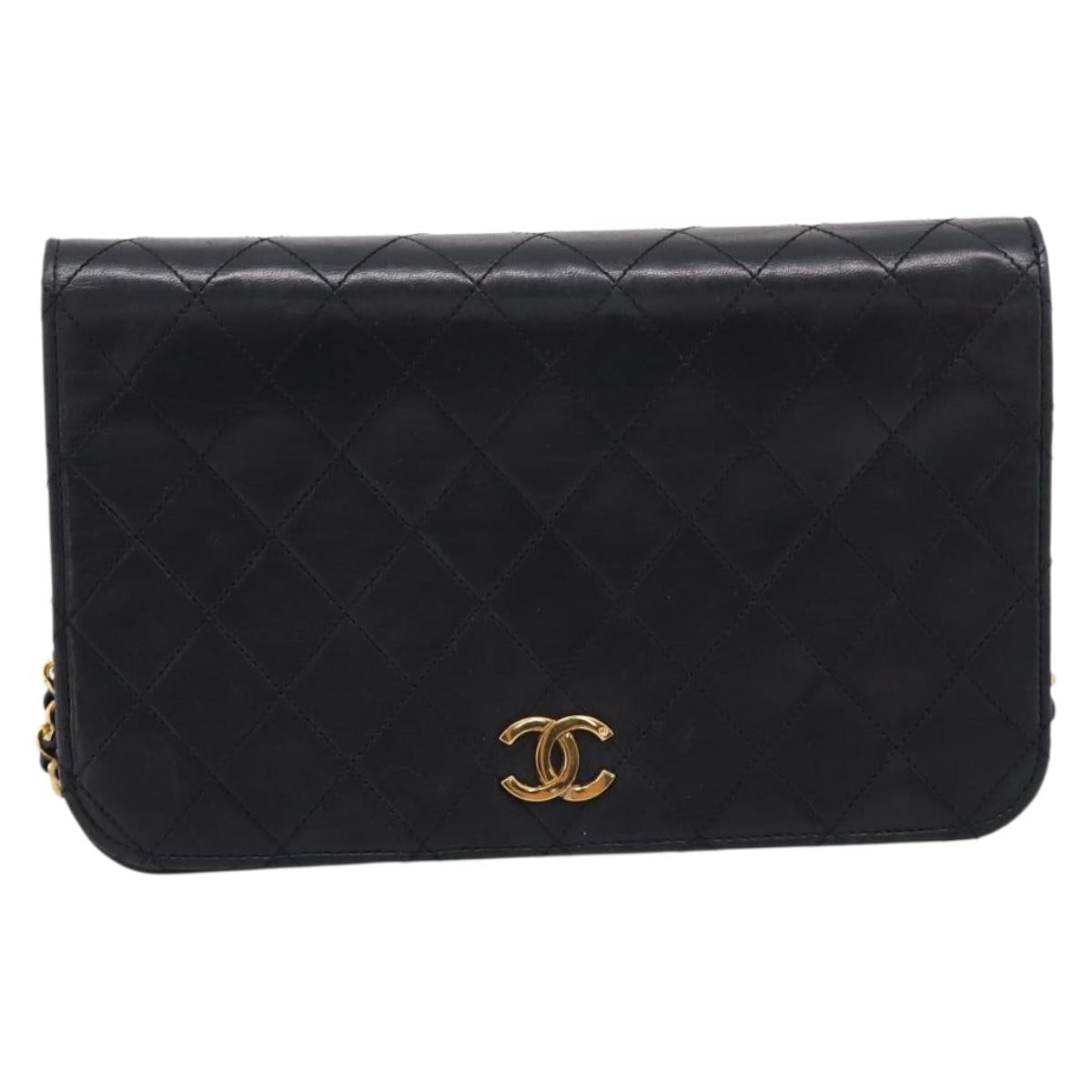 CHANEL Matelasse Chain Shoulder Bag Lamb Skin Black Gold CC Auth bs31111