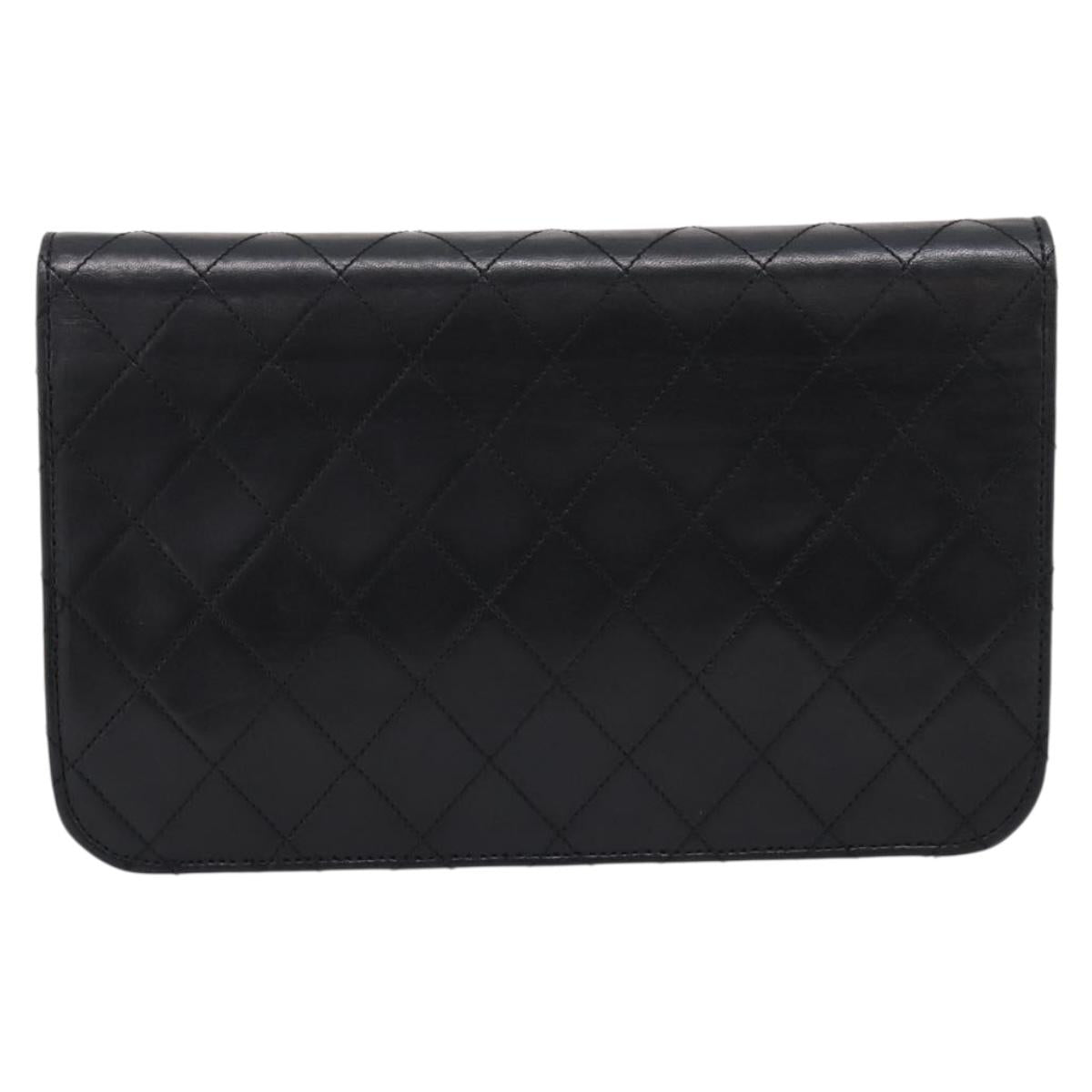 CHANEL Matelasse Chain Shoulder Bag Lamb Skin Black Gold CC Auth bs31111