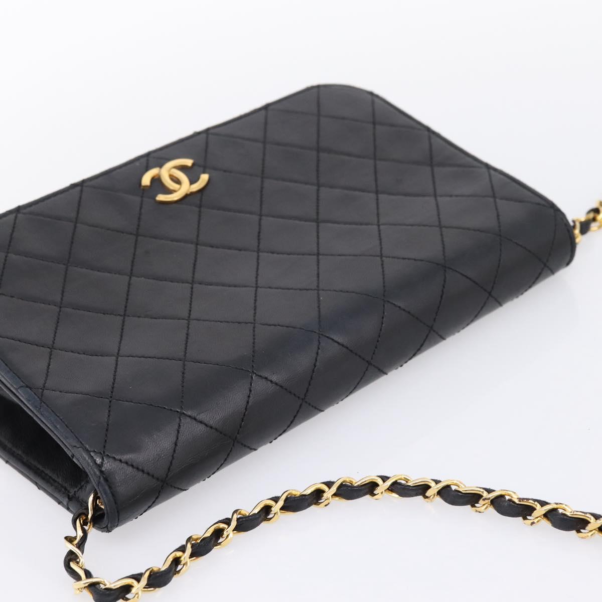 CHANEL Matelasse Chain Shoulder Bag Lamb Skin Black Gold CC Auth bs31111