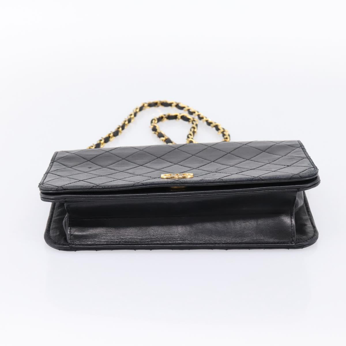 CHANEL Matelasse Chain Shoulder Bag Lamb Skin Black Gold CC Auth bs31111