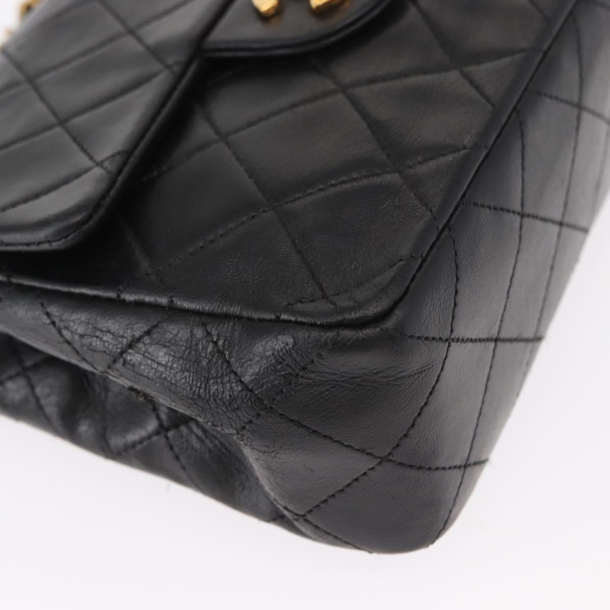 CHANEL Matelasse 17 Chain Shoulder Bag Lamb Skin Black Gold CC Auth bs31113