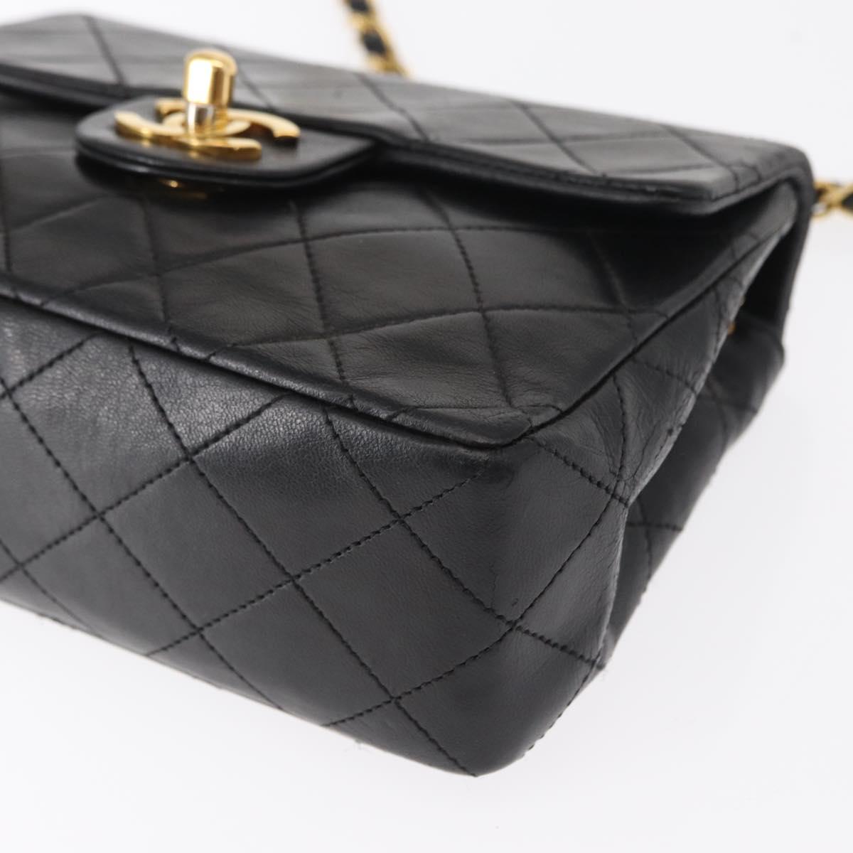 CHANEL Matelasse 17 Chain Shoulder Bag Lamb Skin Black Gold CC Auth bs31113
