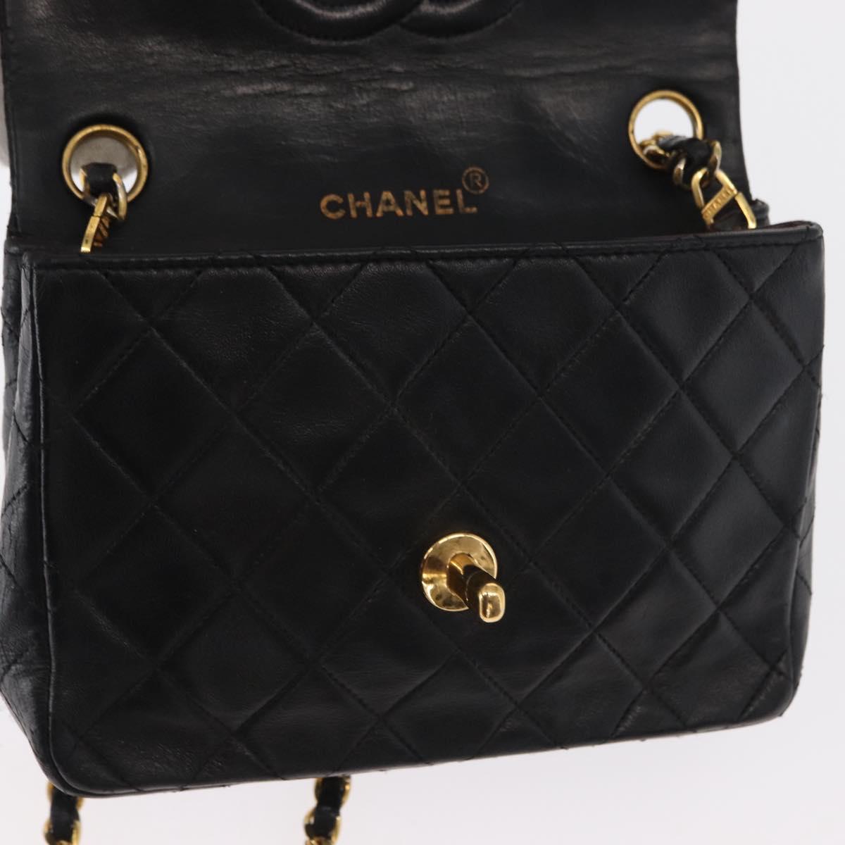 CHANEL Matelasse 17 Chain Shoulder Bag Lamb Skin Black Gold CC Auth bs31113