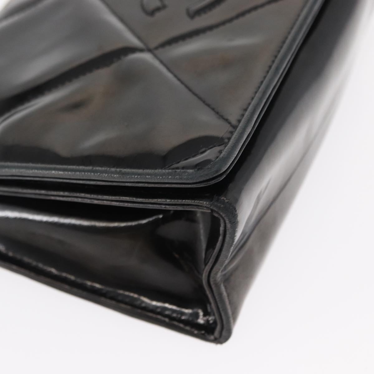 CHANEL Matelasse Chain Shoulder Bag Enamel Black Gold CC Auth bs31115