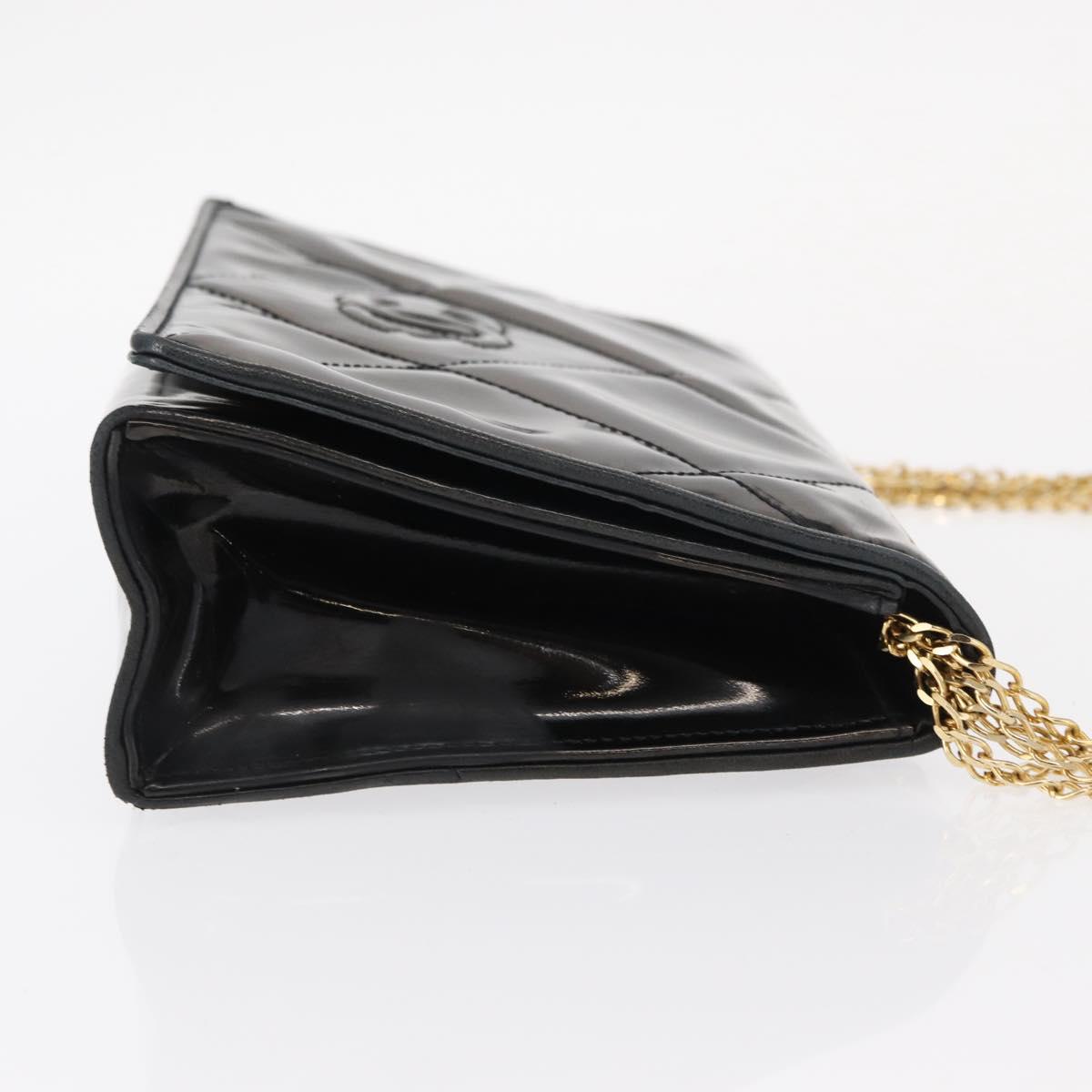 CHANEL Matelasse Chain Shoulder Bag Enamel Black Gold CC Auth bs31115