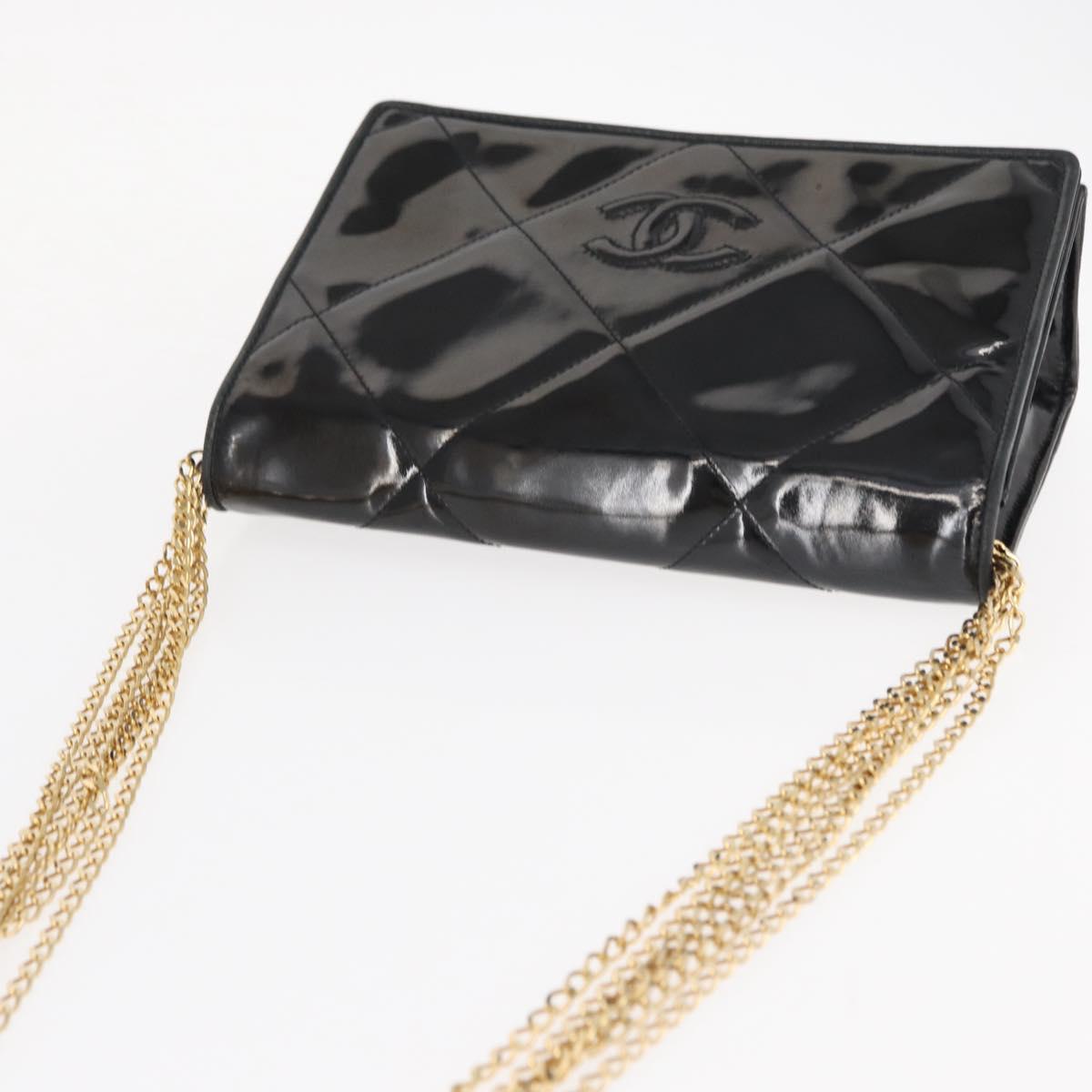 CHANEL Matelasse Chain Shoulder Bag Enamel Black Gold CC Auth bs31115