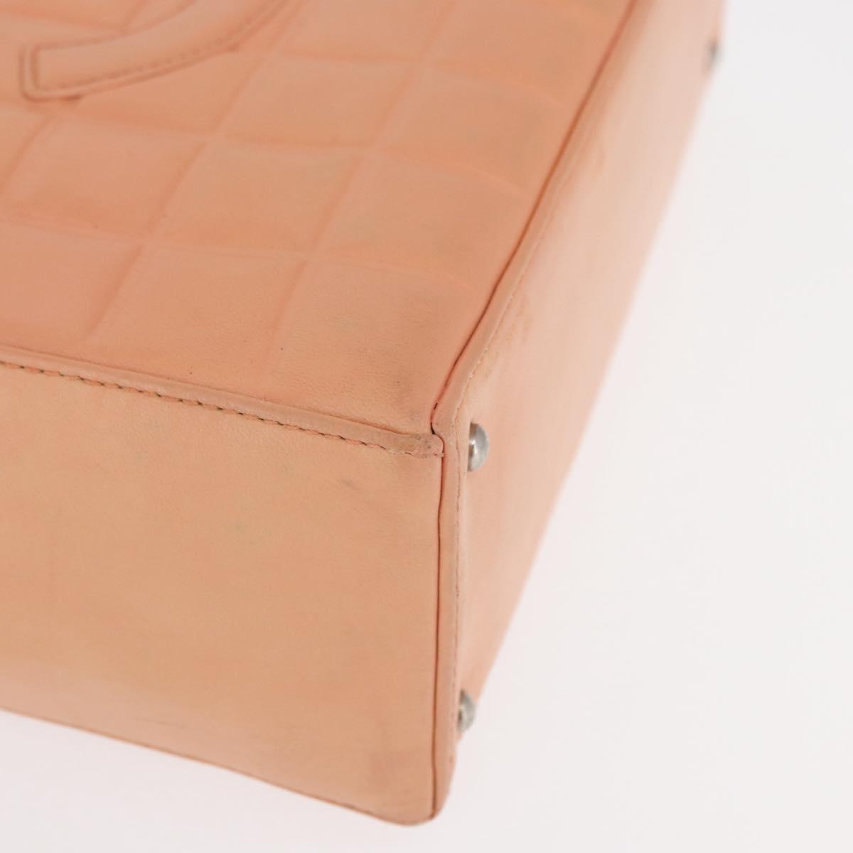 CHANEL Choco Bar Hand Bag Lamb Skin Beige CC Auth bs31118