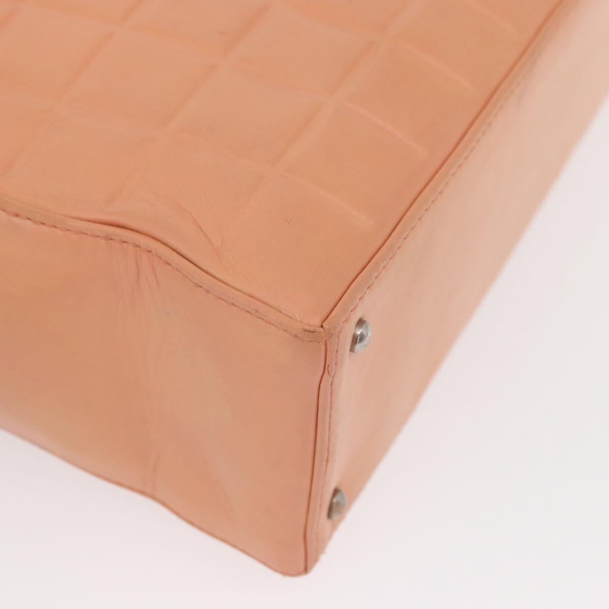 CHANEL Choco Bar Hand Bag Lamb Skin Beige CC Auth bs31118