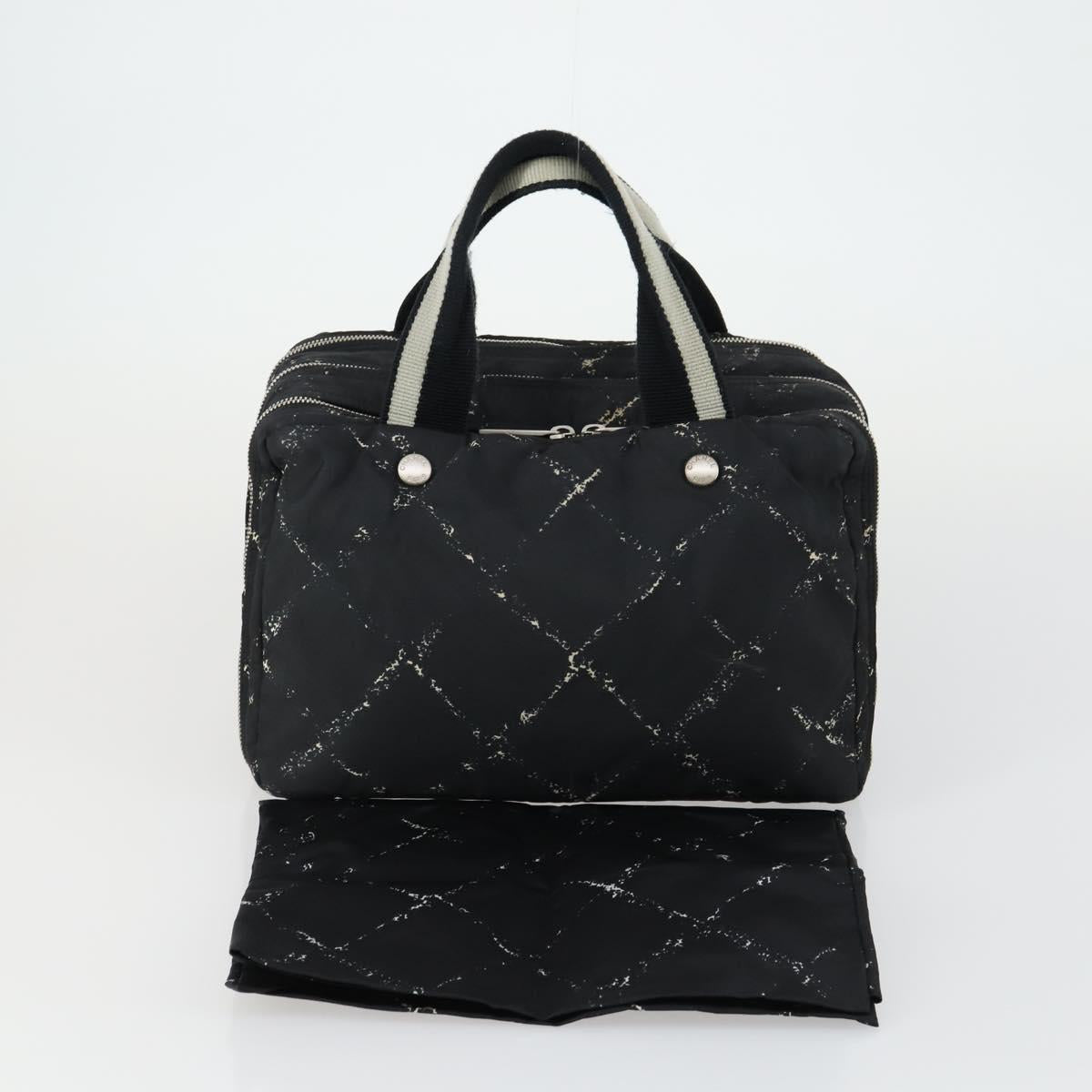CHANEL New Travel Line Hand Bag Nylon Black Silver CC Auth bs31119