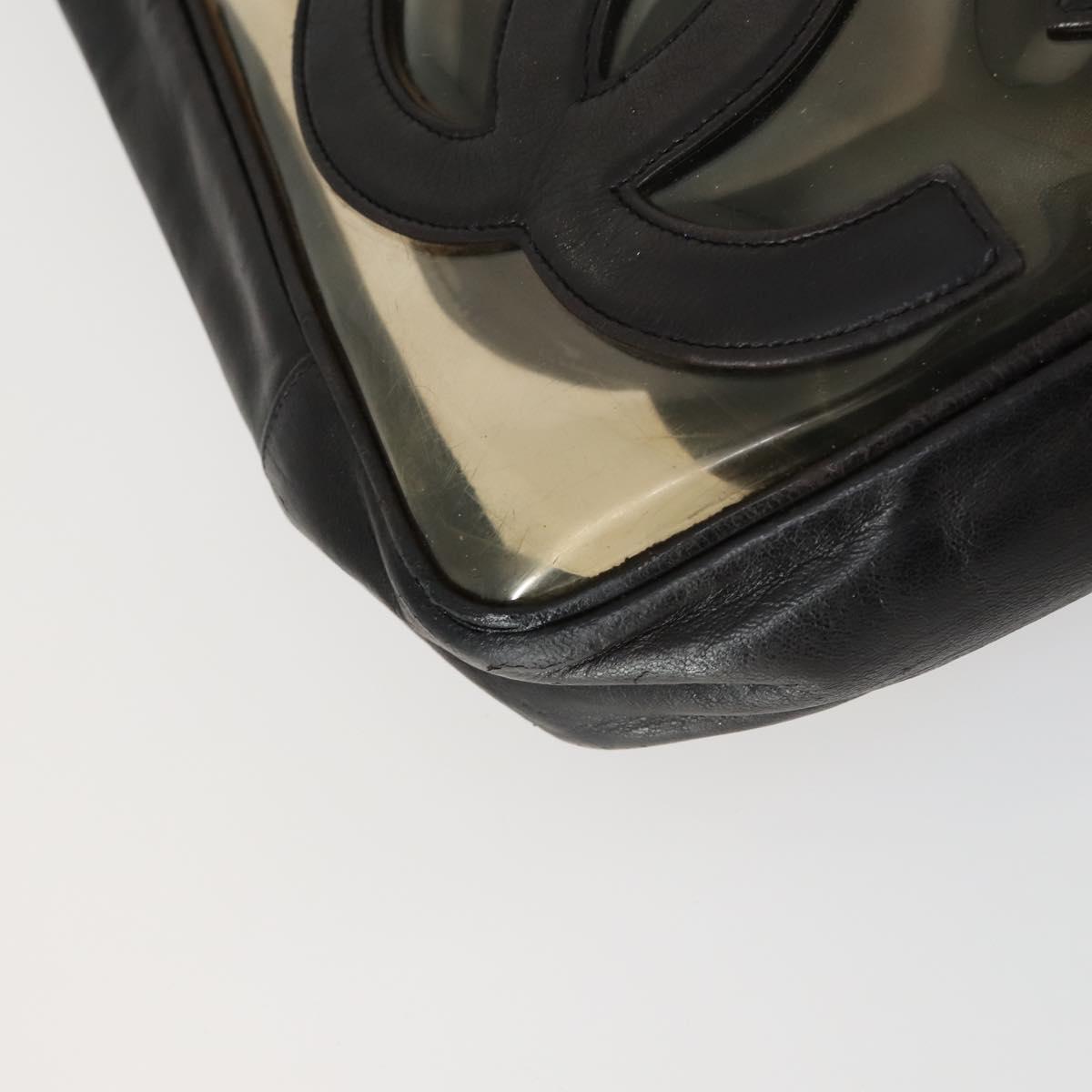 CHANEL Tote Bag Vinyl Black Gold CC Auth bs31121