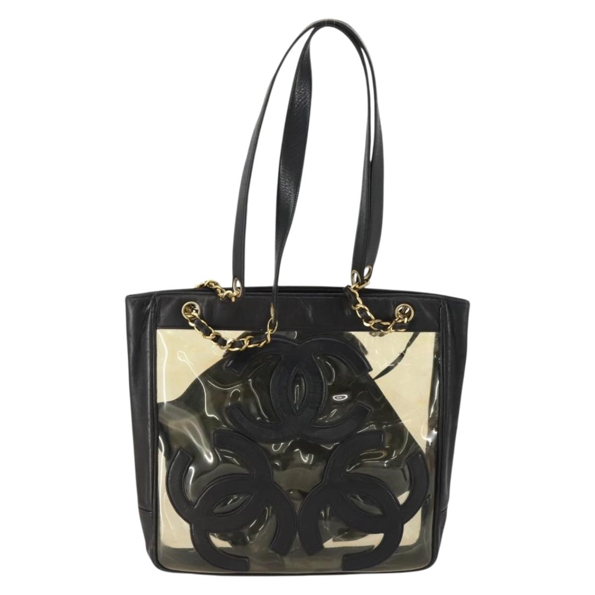 CHANEL Tote Bag Vinyl Black Gold CC Auth bs31121