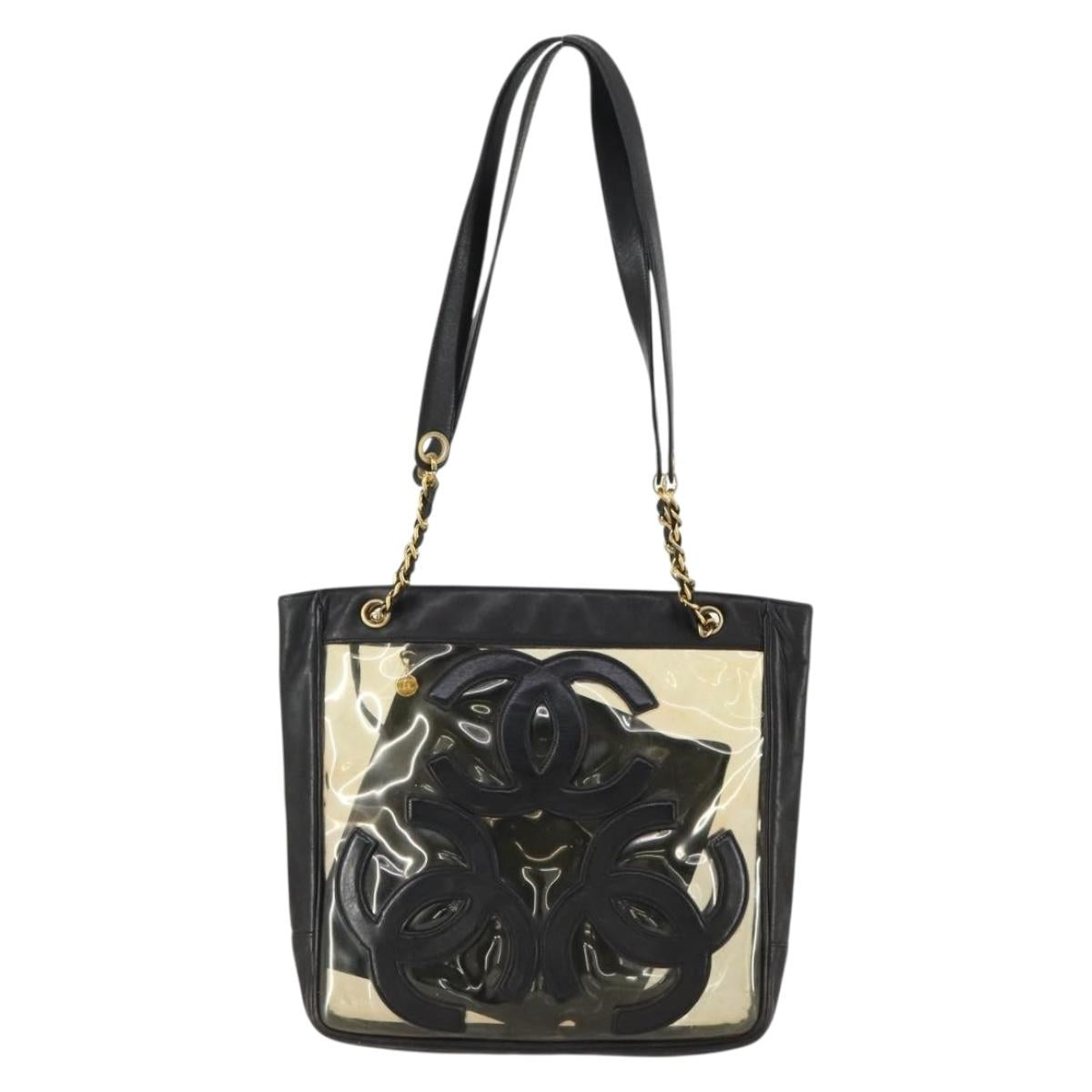 CHANEL Tote Bag Vinyl Black Gold CC Auth bs31121