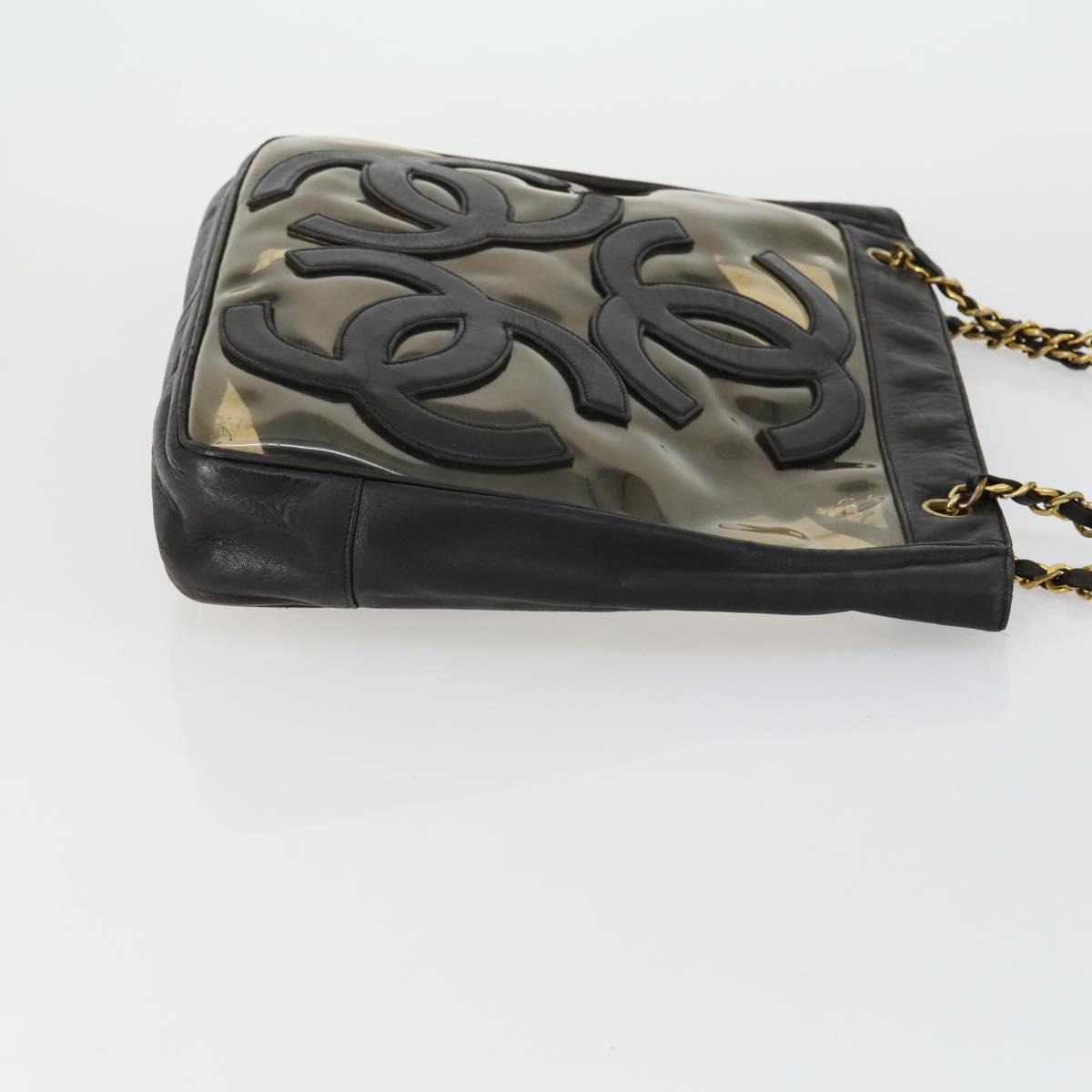 CHANEL Tote Bag Vinyl Black Gold CC Auth bs31121