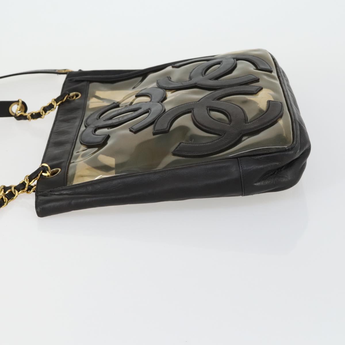 CHANEL Tote Bag Vinyl Black Gold CC Auth bs31121