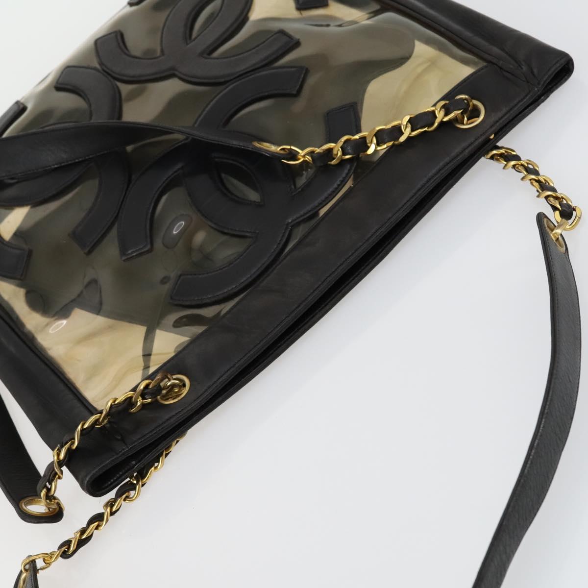 CHANEL Tote Bag Vinyl Black Gold CC Auth bs31121