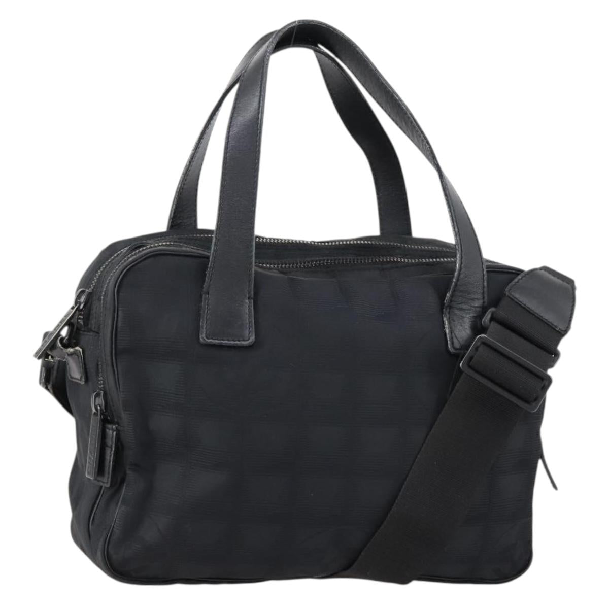 CHANEL New Wave Hand Bag Nylon 2way Black Silver CC Auth bs31122