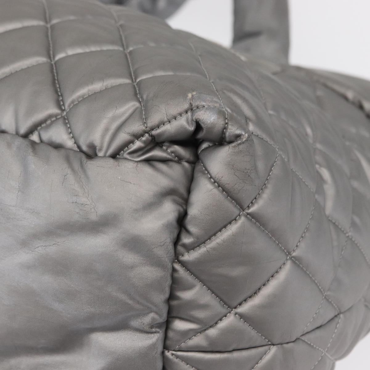 CHANEL Cococoon Tote Bag Nylon Gray Silver CC Auth bs31124