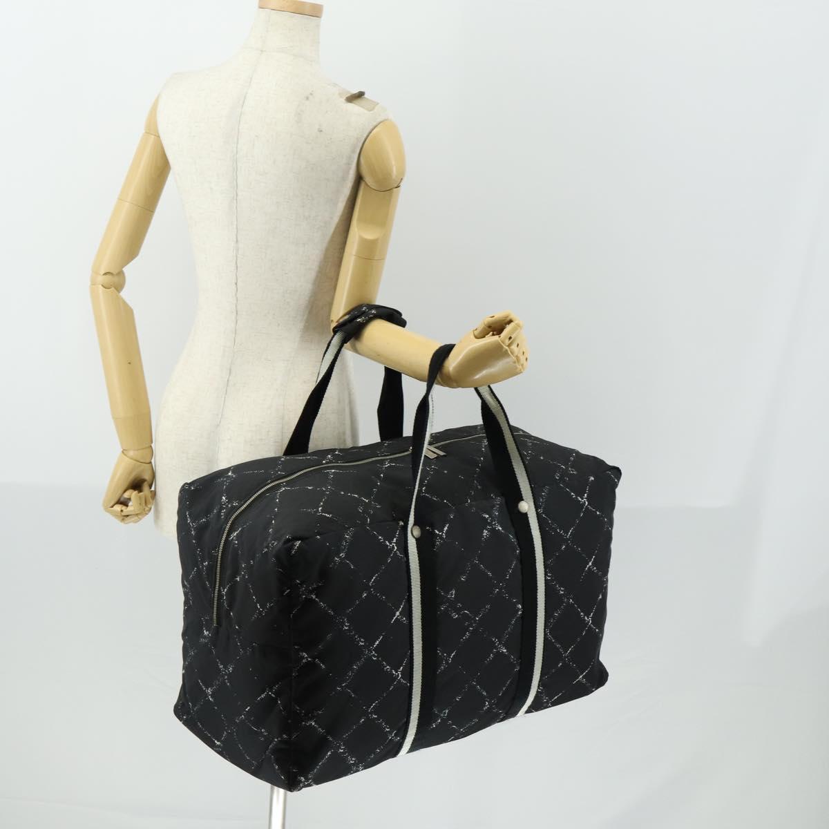 CHANEL Travel Line Boston Bag Nylon Black CC Auth bs31126