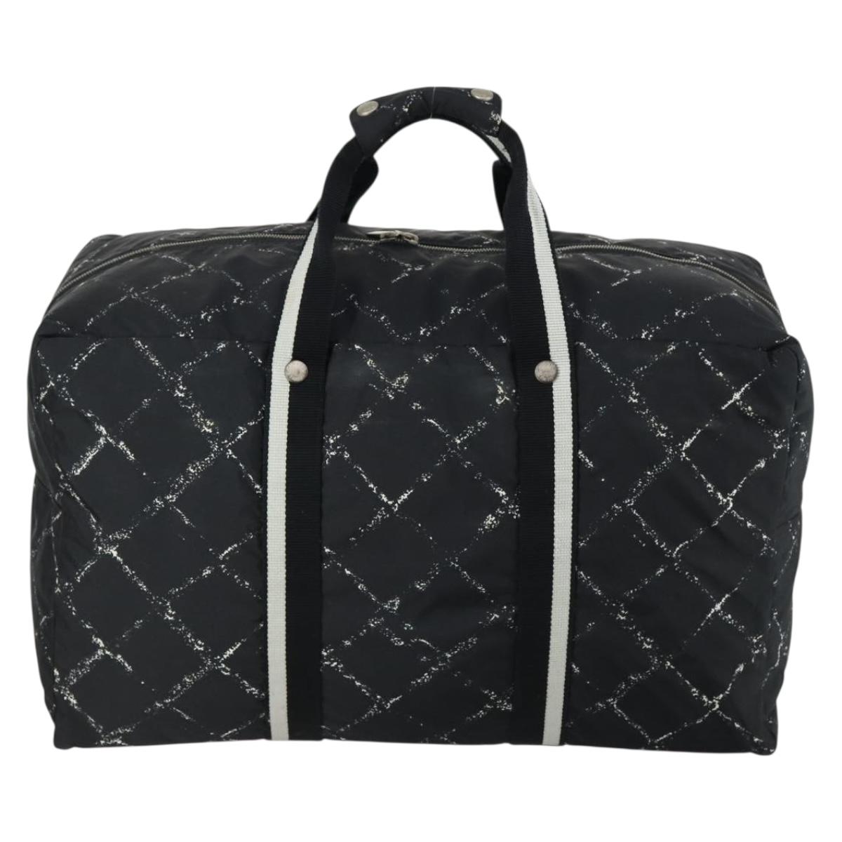 CHANEL Travel Line Boston Bag Nylon Black CC Auth bs31126