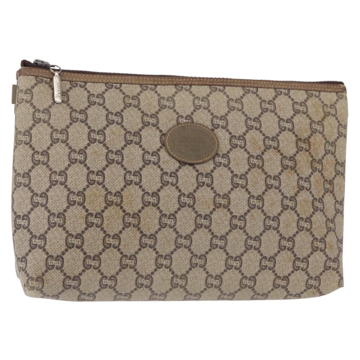 GUCCI GG Plus Supreme Clutch Bag PVC Beige Gold Auth bs31127