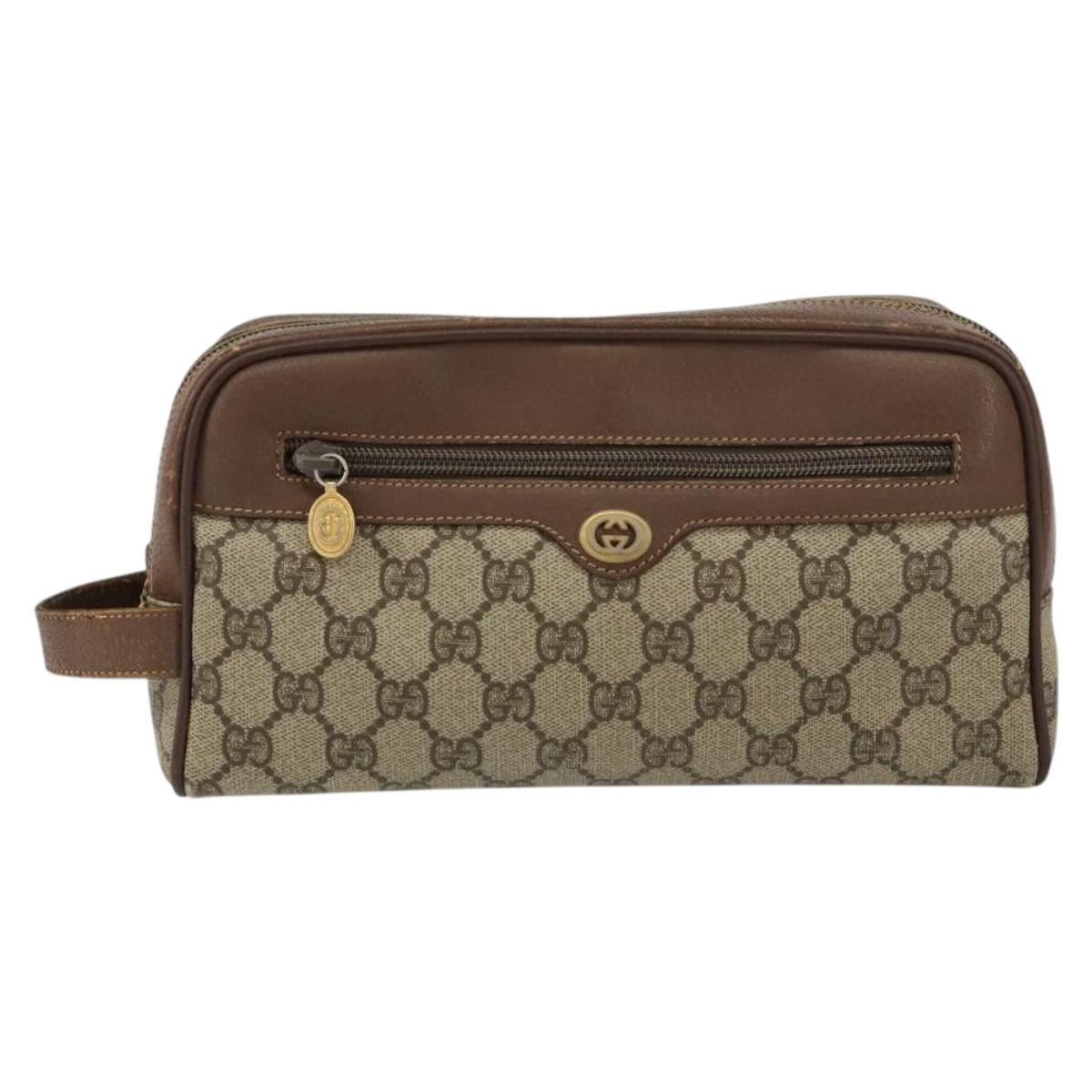 GUCCI GG Supreme Clutch Bag PVC Leather Beige Gold 014 58 6086 Auth bs31128