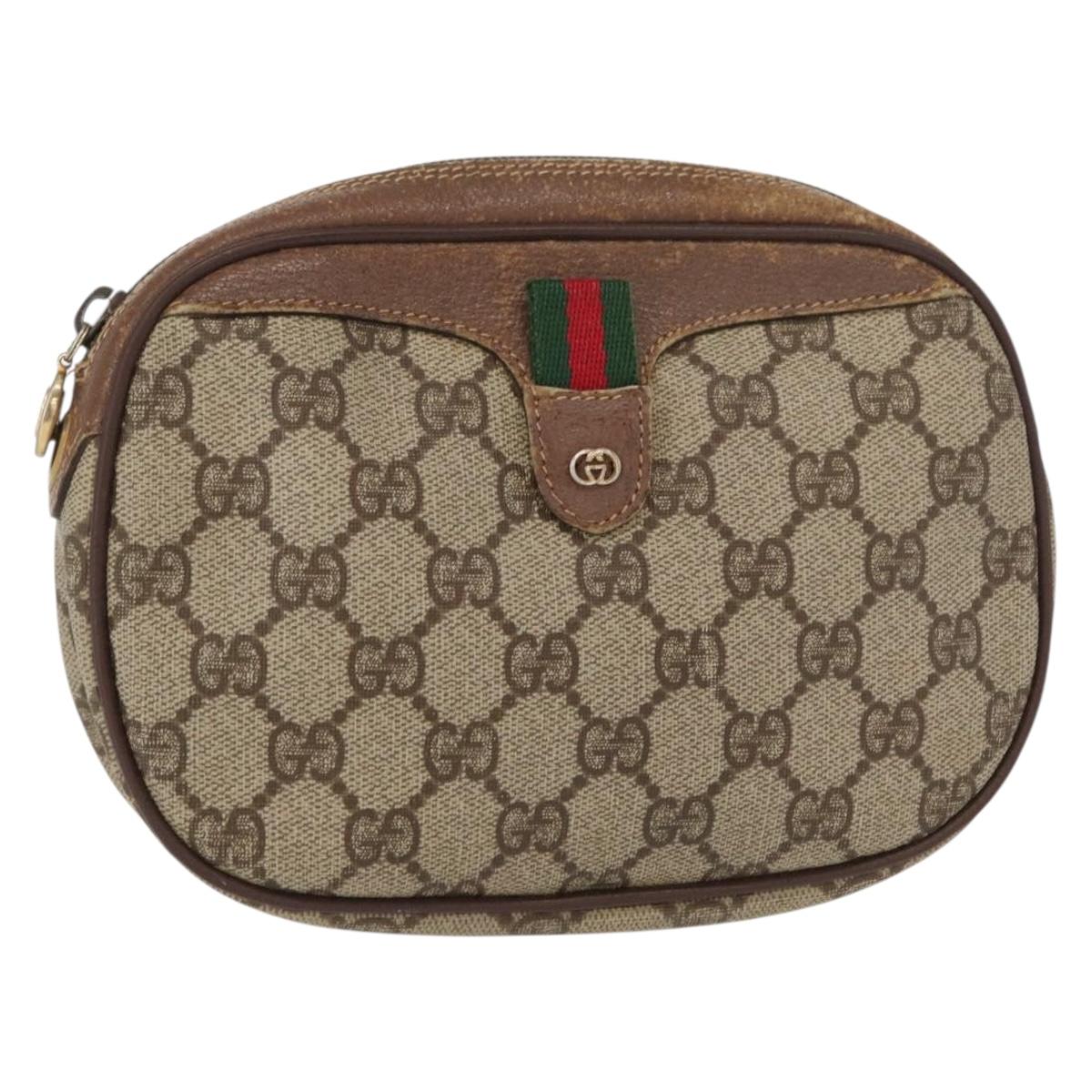 GUCCI GG Supreme Web Sherry Line Bag PVC Beige 007 58 6112 4023 Auth bs31129