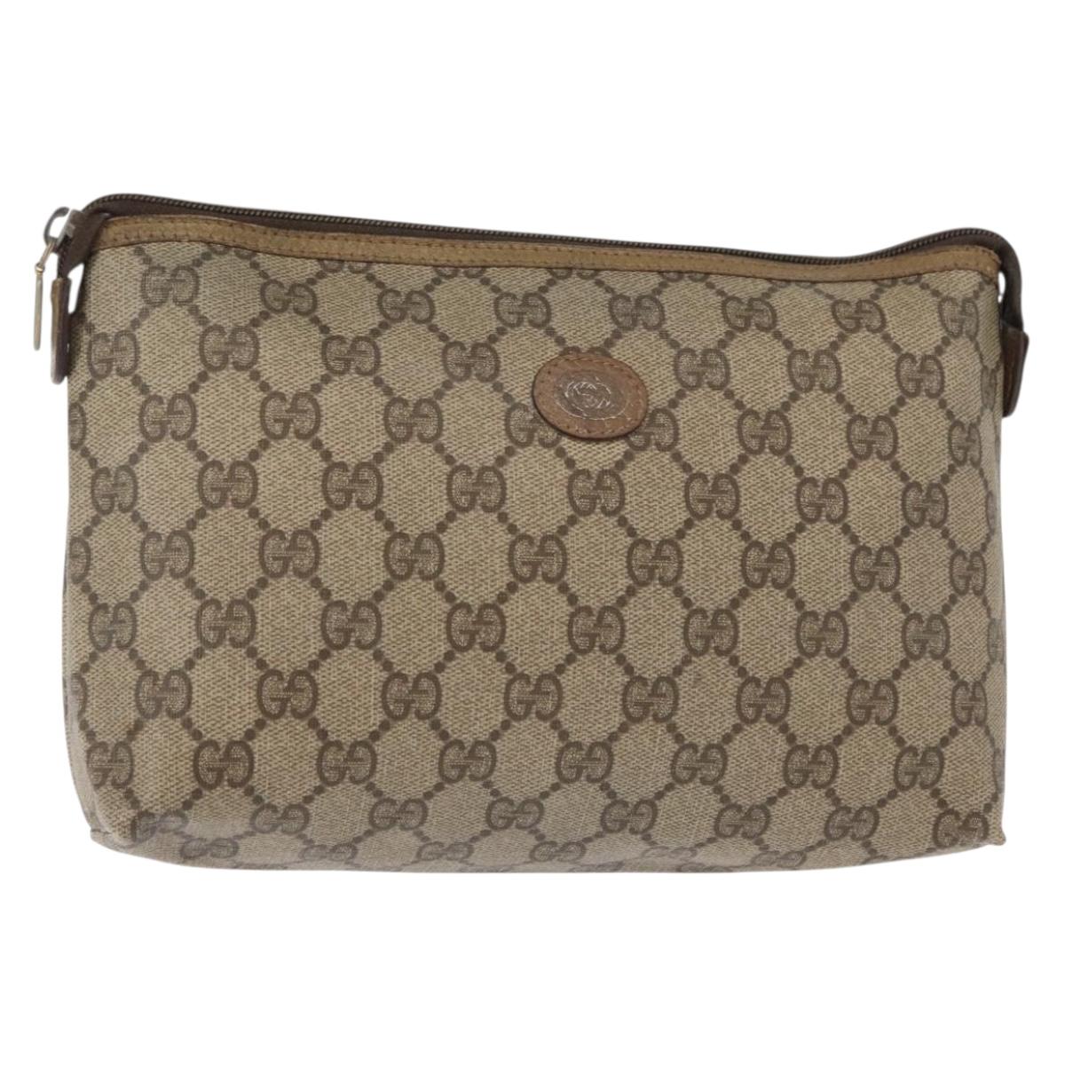 GUCCI GG Supreme Pouch PVC Leather Beige Gold 89 01 045 Auth bs31130
