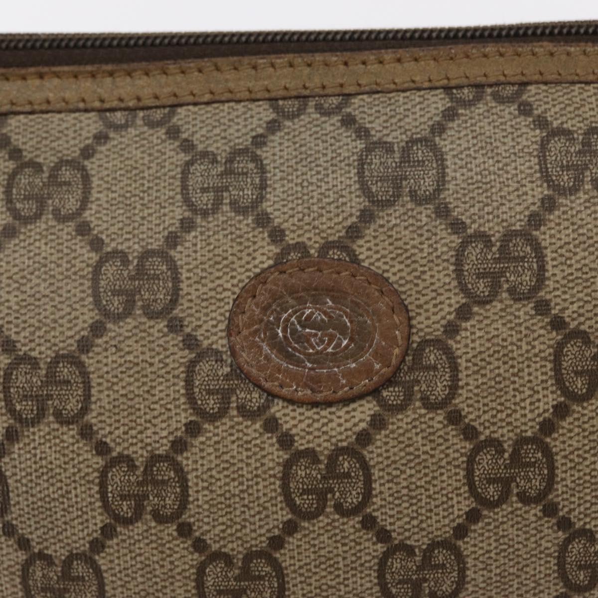 GUCCI GG Supreme Pouch PVC Leather Beige Gold 89 01 045 Auth bs31130