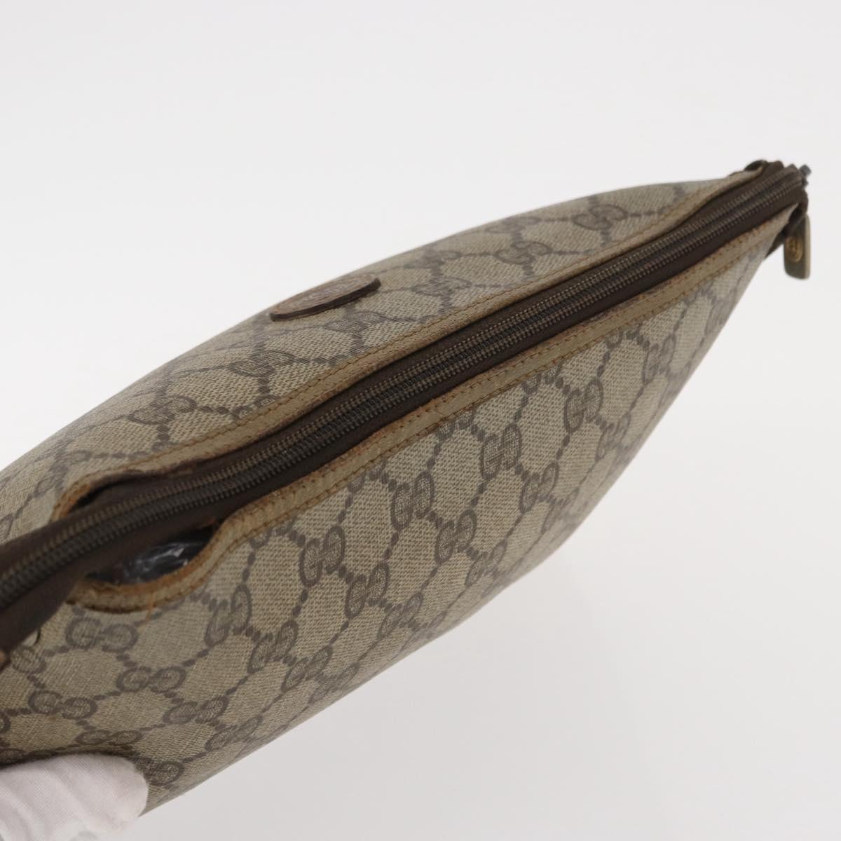 GUCCI GG Supreme Pouch PVC Leather Beige Gold 89 01 045 Auth bs31130