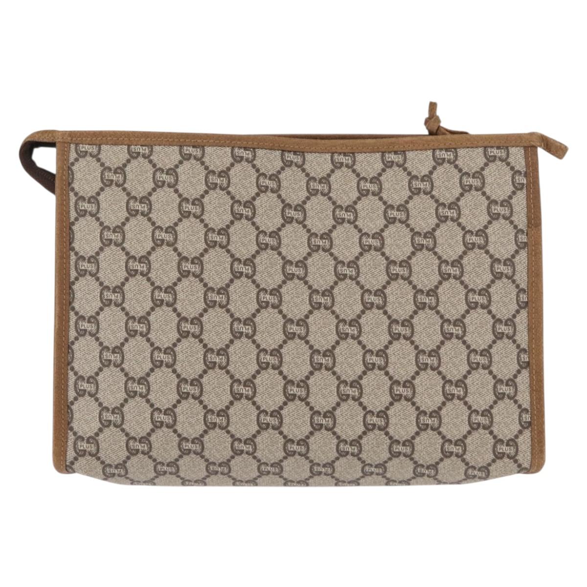 GUCCI GG Plus Supreme Clutch Bag PVC Beige Gold Auth bs31131