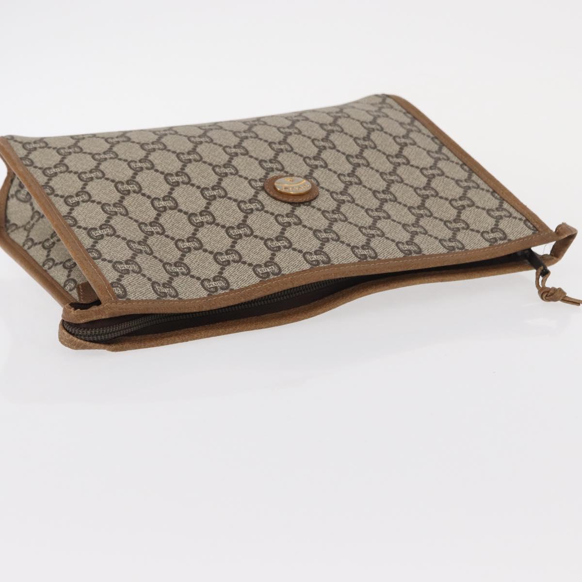 GUCCI GG Plus Supreme Clutch Bag PVC Beige Gold Auth bs31131