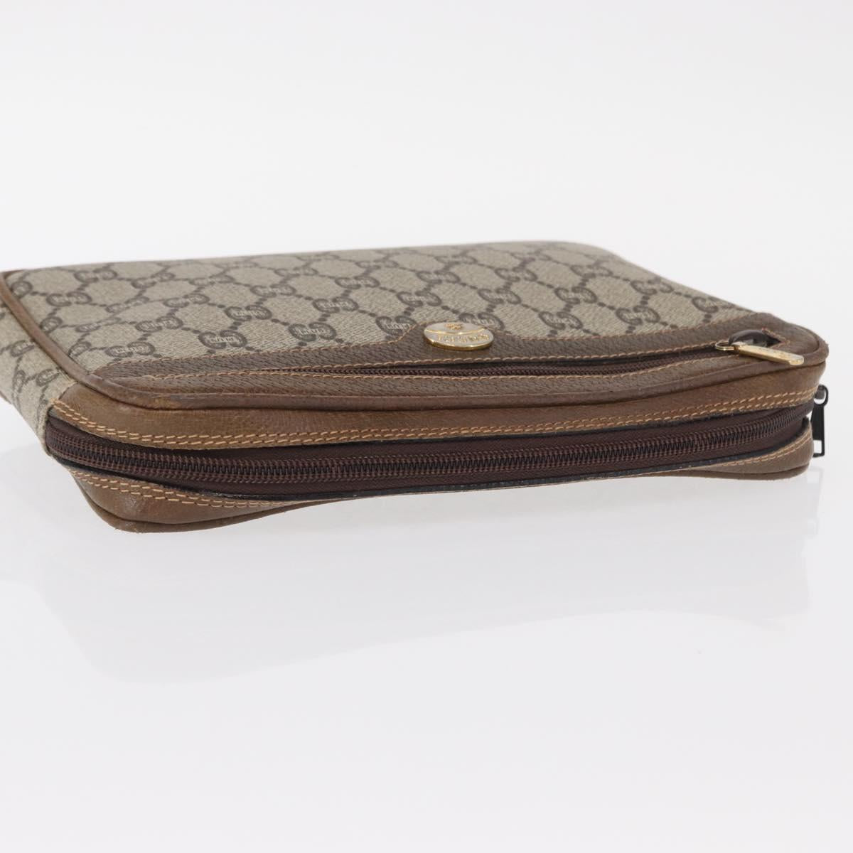 GUCCI GG Plus Supreme Clutch Bag PVC Beige Gold Auth bs31132