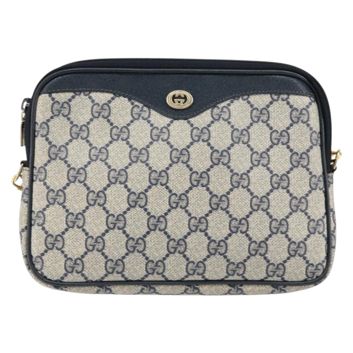 GUCCI GG Supreme Shoulder Bag PVC Navy Gold 97 02 068 Auth bs31133