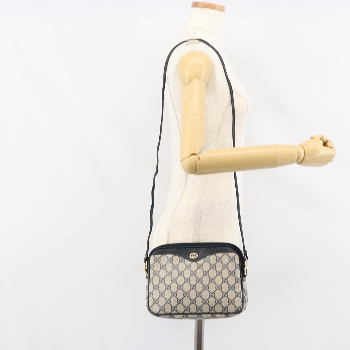 GUCCI GG Supreme Shoulder Bag PVC Navy Gold 97 02 068 Auth bs31133
