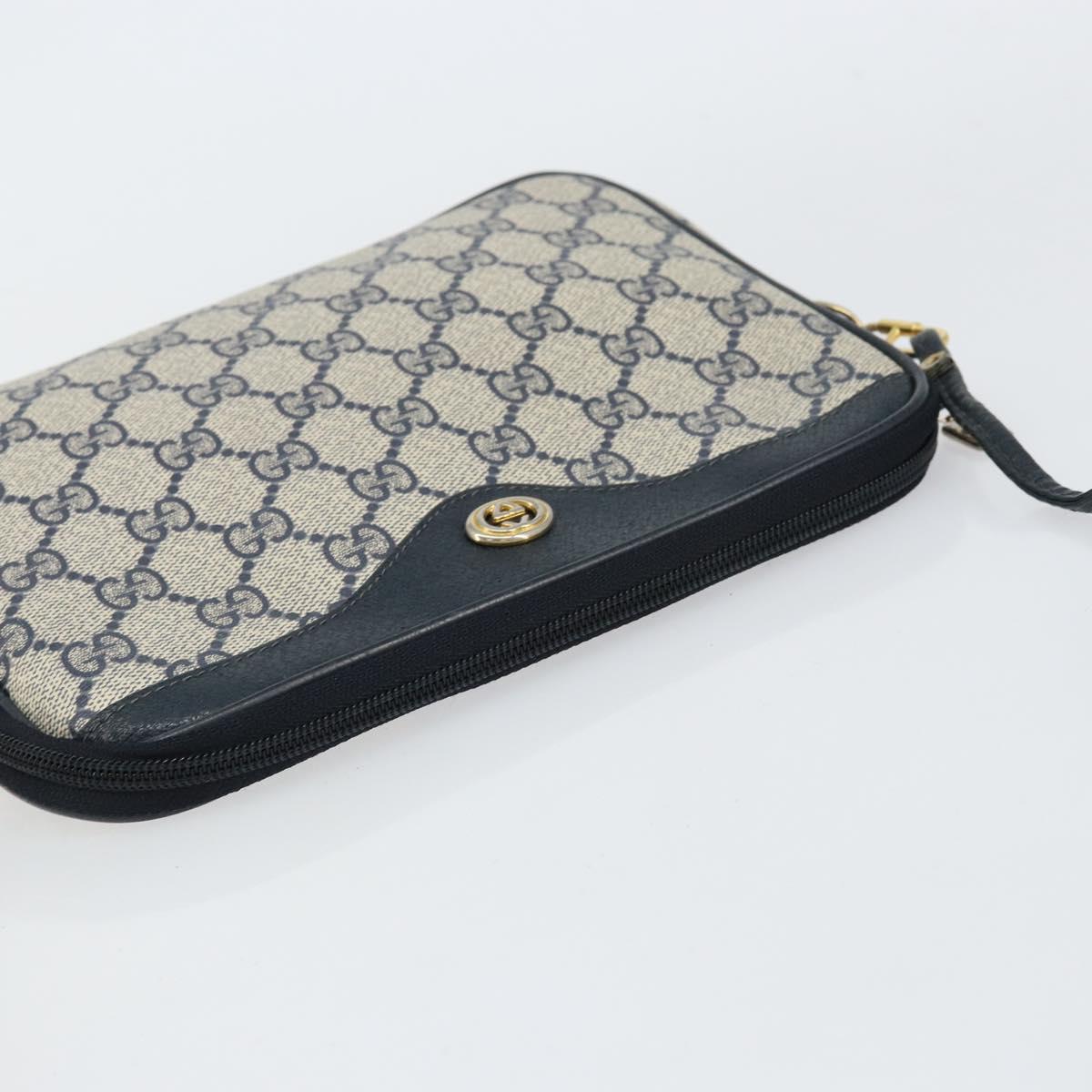 GUCCI GG Supreme Shoulder Bag PVC Navy Gold 97 02 068 Auth bs31133