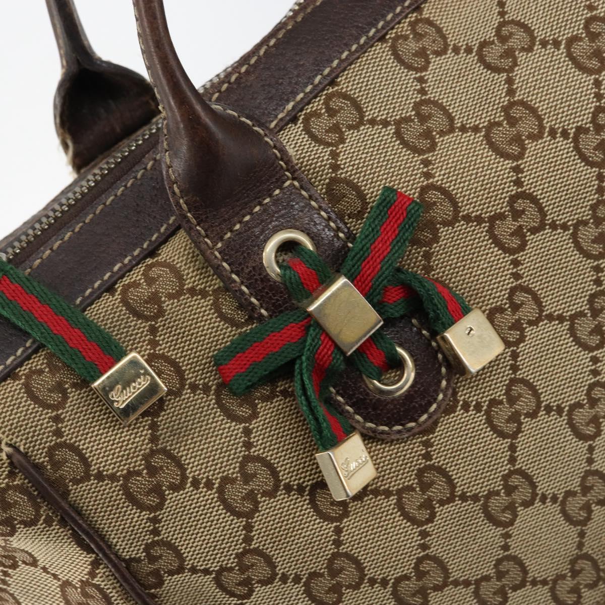 GUCCI GG Canvas Web Sherry Line Tote Bag Beige Gold 177052 Auth bs31134