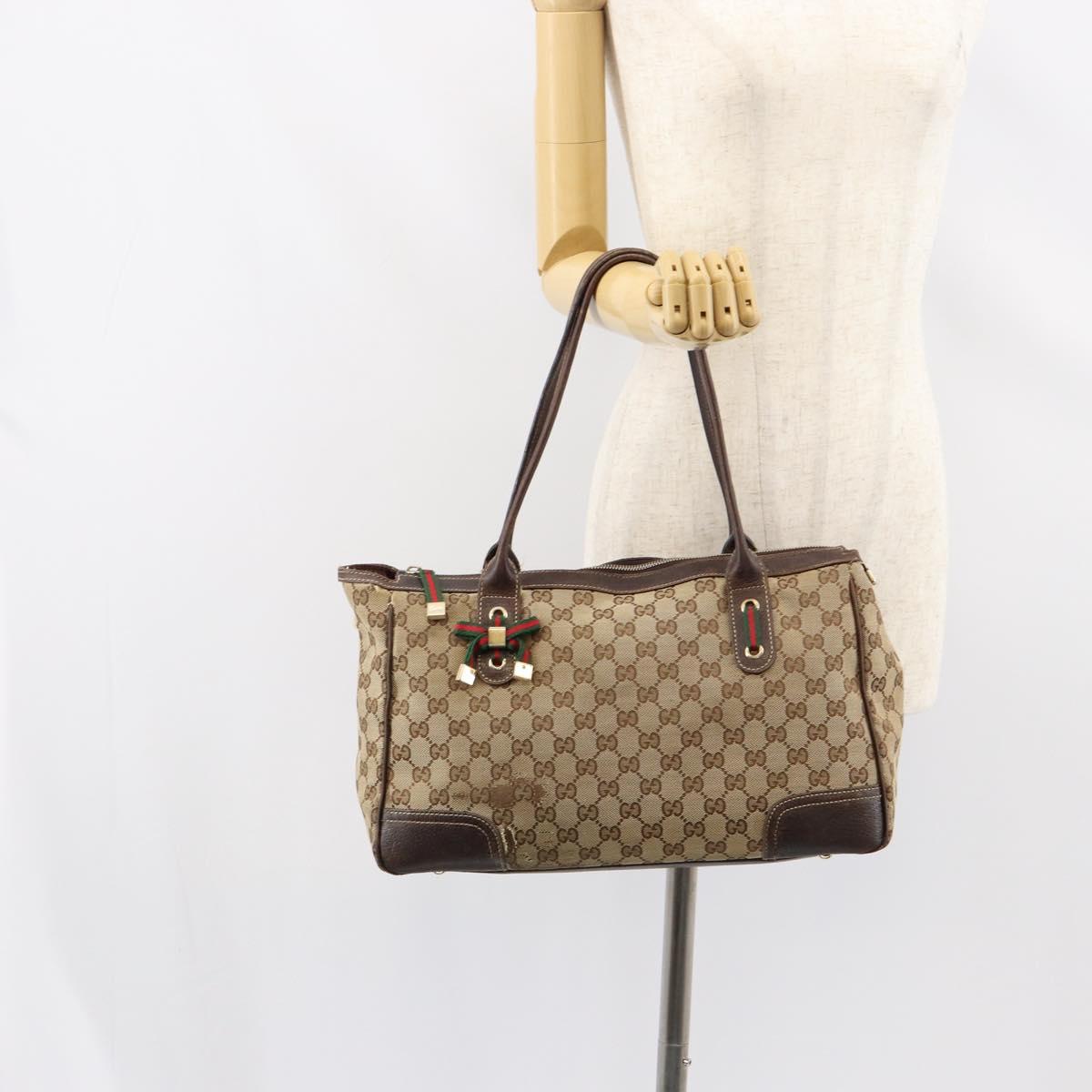 GUCCI GG Canvas Web Sherry Line Tote Bag Beige Gold 177052 Auth bs31134