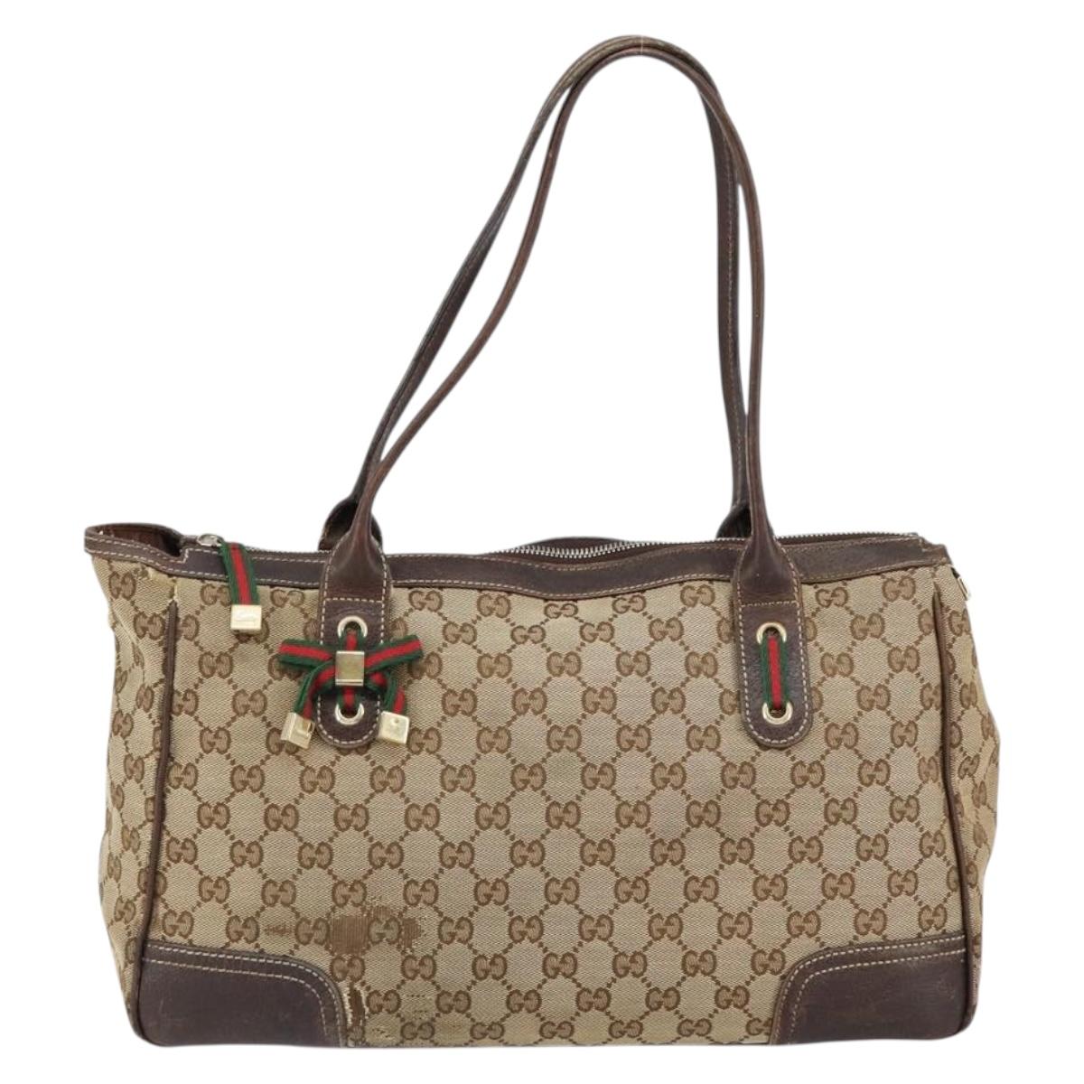 GUCCI GG Canvas Web Sherry Line Tote Bag Beige Gold 177052 Auth bs31134