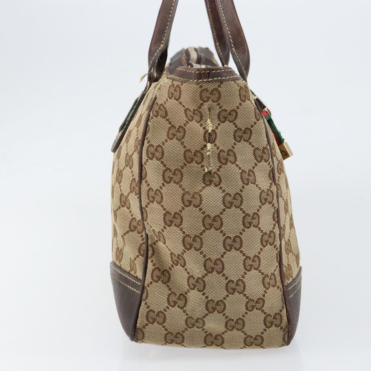 GUCCI GG Canvas Web Sherry Line Tote Bag Beige Gold 177052 Auth bs31134