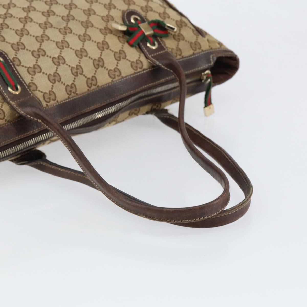 GUCCI GG Canvas Web Sherry Line Tote Bag Beige Gold 177052 Auth bs31134