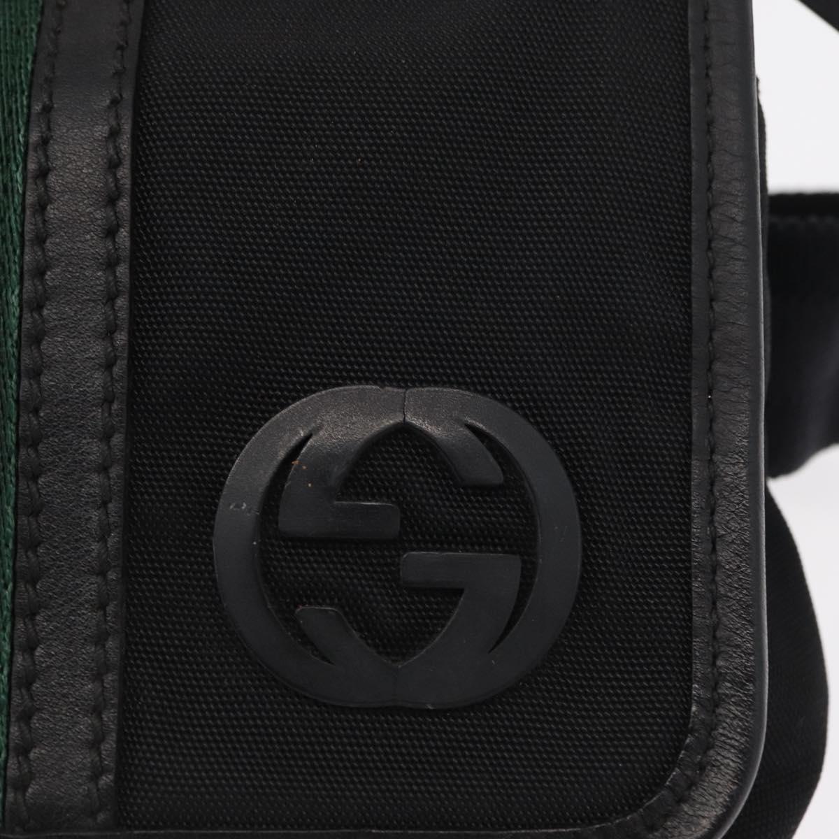 GUCCI Web Sherry Line Shoulder Bag Nylon Black Green 181064 Auth bs31135