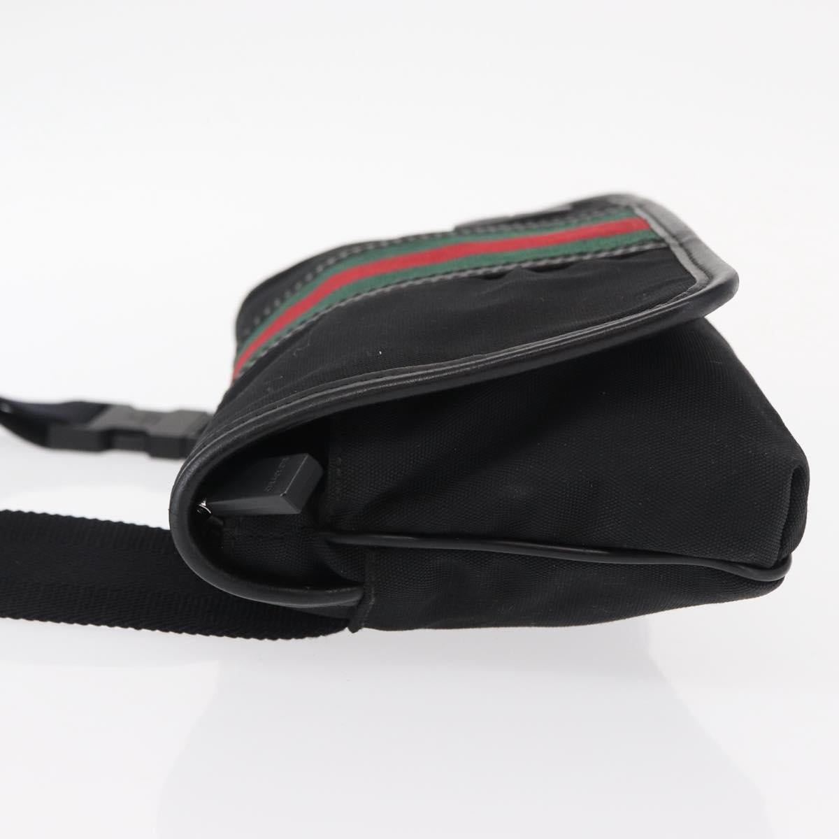 GUCCI Web Sherry Line Shoulder Bag Nylon Black Green 181064 Auth bs31135