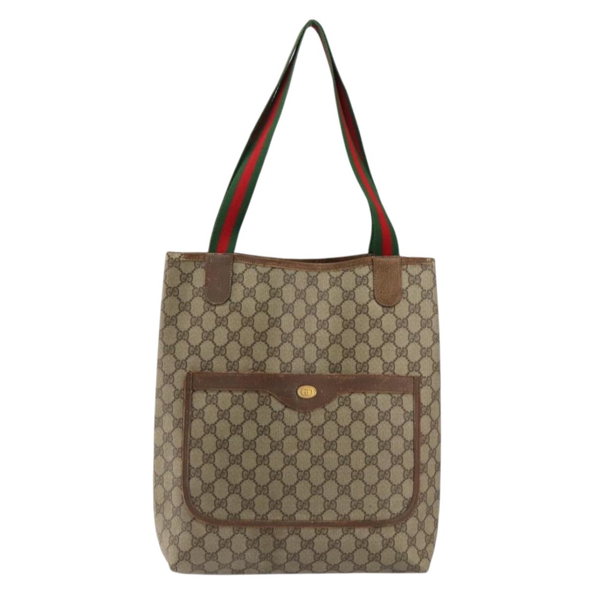 GUCCI GG Supreme Web Sherry Line Tote Bag PVC Beige Gold 39 02 003 Auth bs31137