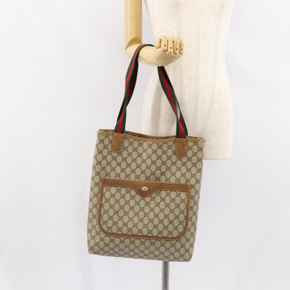 GUCCI GG Supreme Web Sherry Line Tote Bag PVC Beige 40 02 003 Auth bs31138