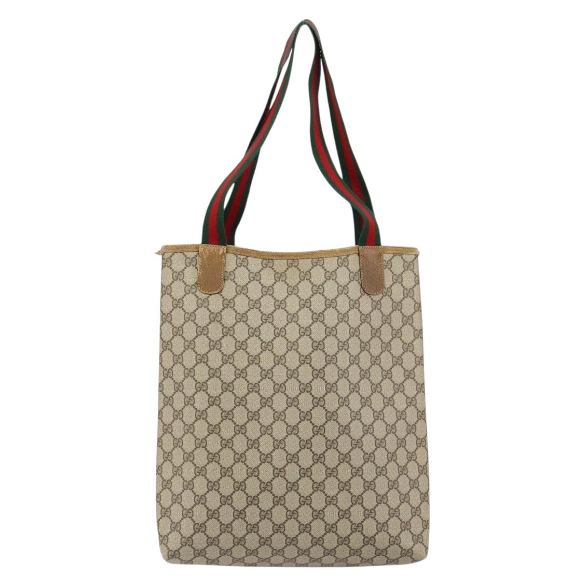 GUCCI GG Supreme Web Sherry Line Tote Bag PVC Beige 40 02 003 Auth bs31138