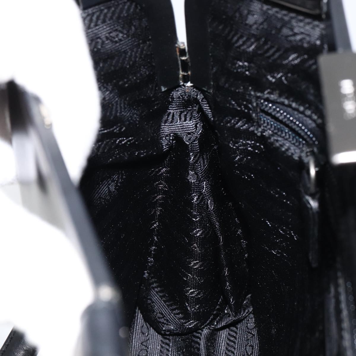 PRADA Hand Bag Leather Black Silver Auth bs31140